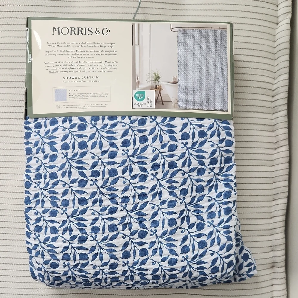 Morris & Co Blue Rosehip Shower Curtain